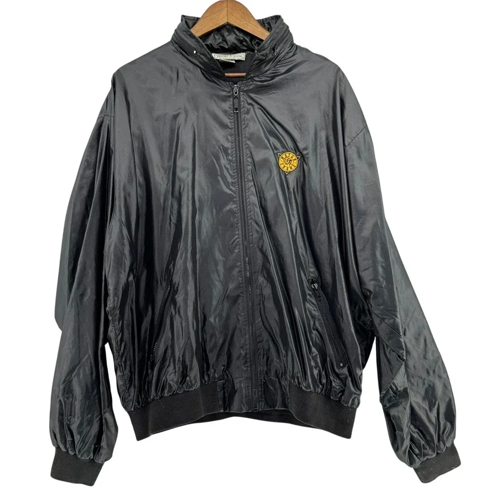 VTG IZOD CLUB Match Frame Black Lightweight Zip Up Hooded Windbreaker Jacket 2XL
